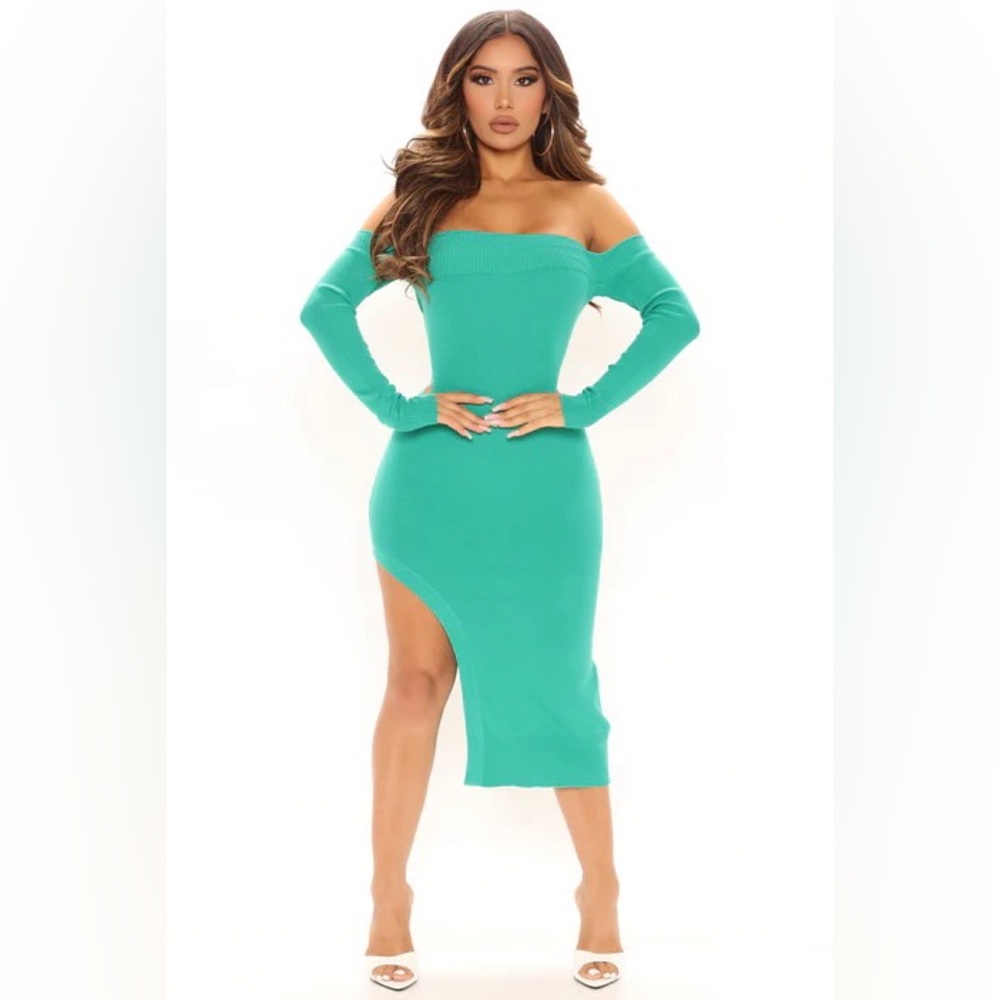 Fashion Nova NWT! On My Mind Teal Sweater Midi Dress Size L